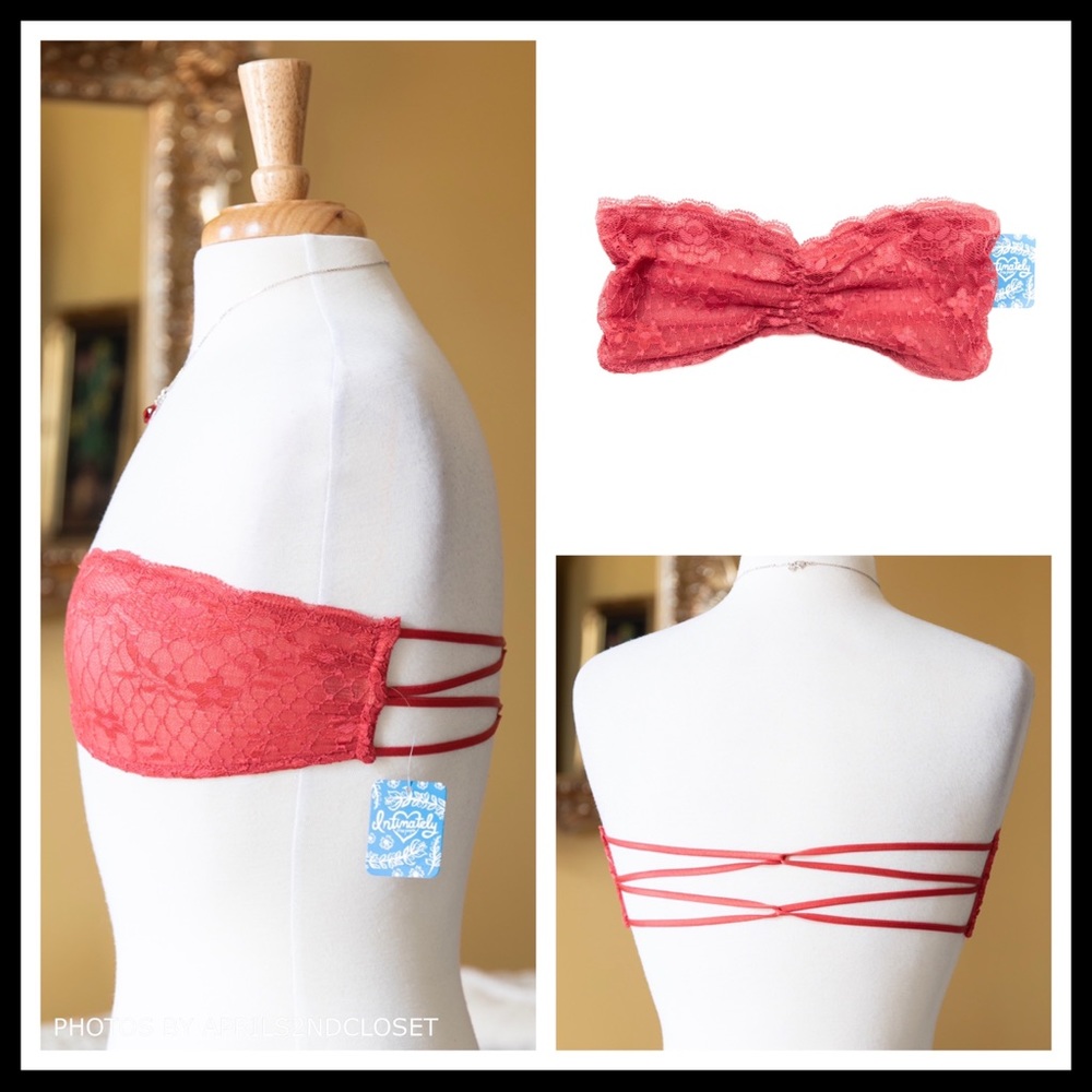 FREE PEOPLE RED LACE BRALETTE BOHO BANDEAU BRA A2C - Picture 5 of 8